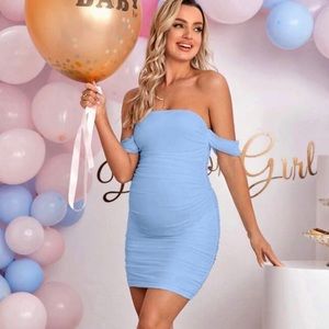 Maternity Off the shoulder, ruched bodycon dress.